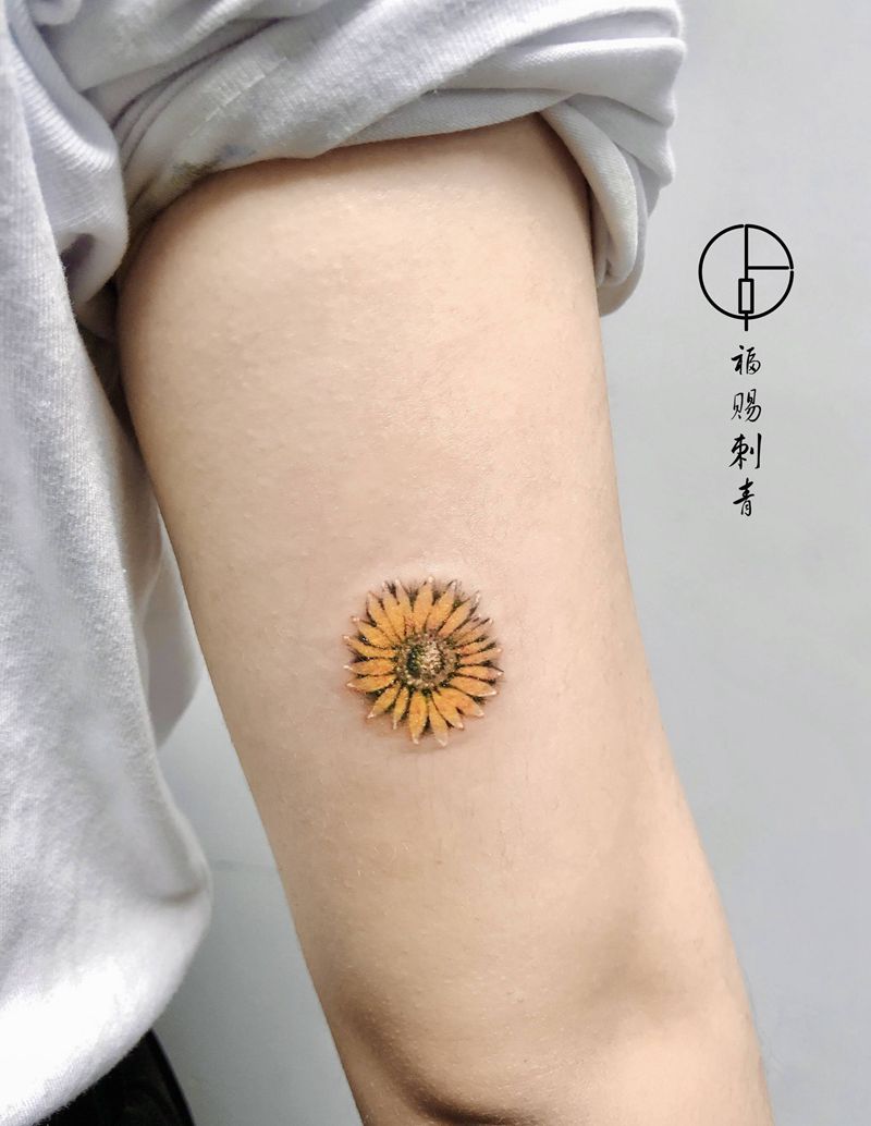 向日葵纹身图片_手臂手部点刺水彩纹身图案