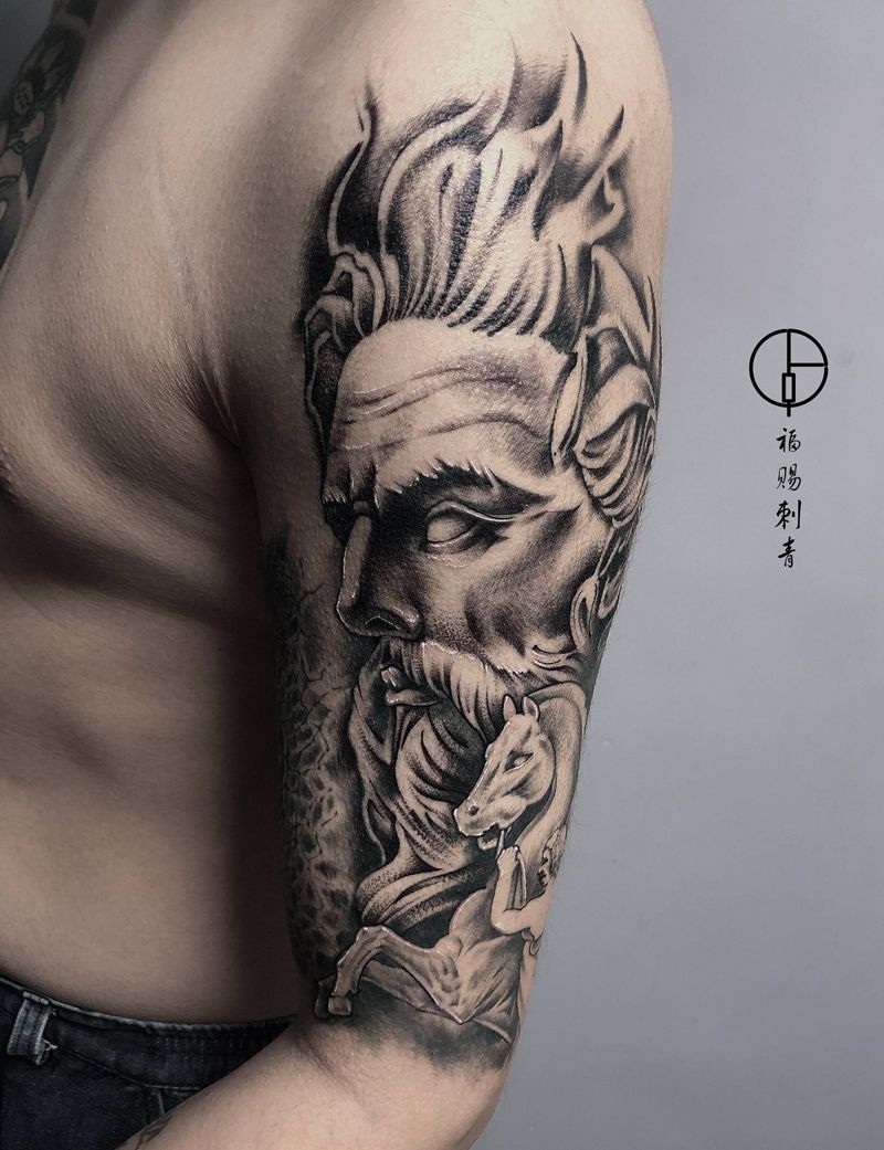海神波塞冬纹身图片_手部手臂点刺欧美写实纹身图案