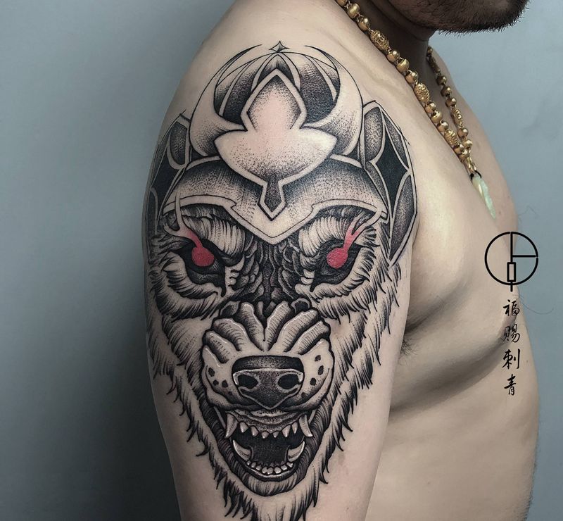 狼纹身图片_手部手臂点刺欧美写实纹身图案