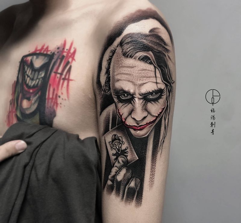 小丑纹身图片_手臂手部点刺欧美写实纹身图案