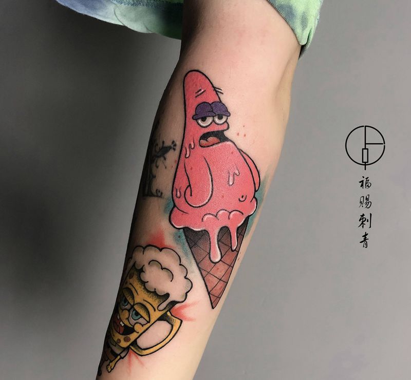 海绵宝宝派大星纹身图片_手臂手部New SchoolOld School纹身图案