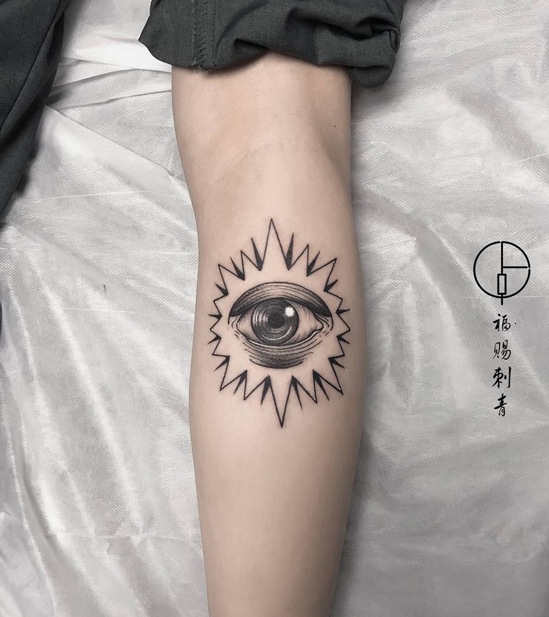 眼睛纹身图片_腿部脚部点刺Old School纹身图案