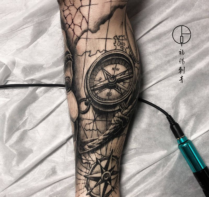 恢复一年纹身图片_腿部脚部欧美写实点刺纹身图案