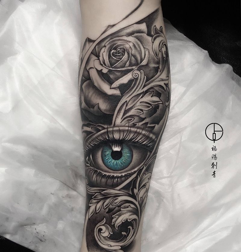 写实纹身图片_脚部腿部欧美写实点刺纹身图案