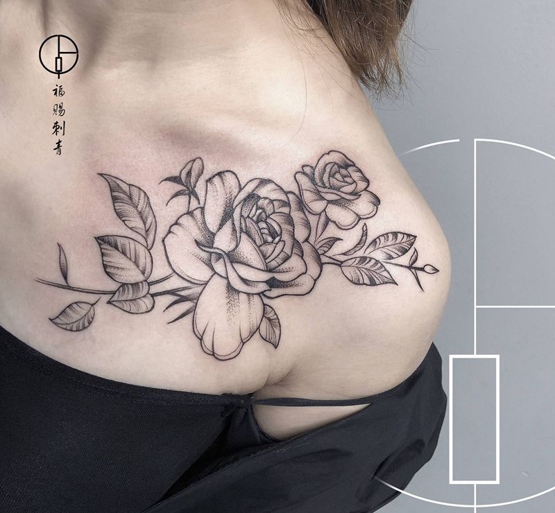 花卉纹身图片_腹部胸部几何点刺纹身图案