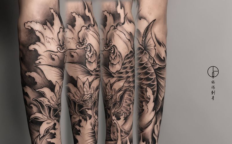 鲤鱼纹身图片_腿部手臂新传统老传统纹身图案