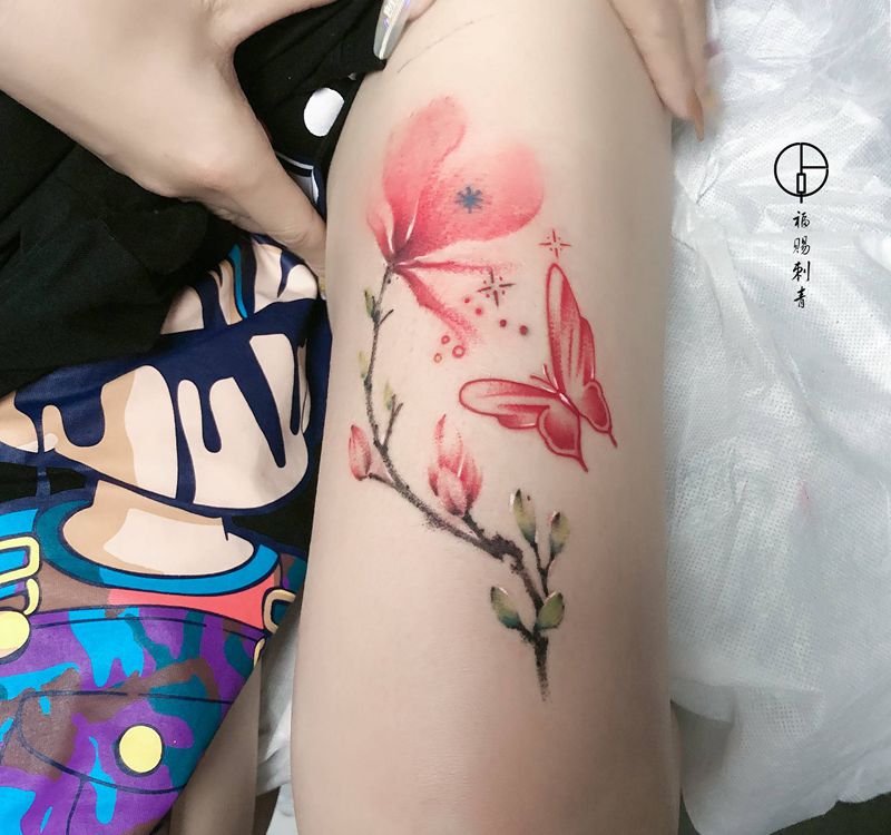 修改添加纹身图片_背部腿部水彩水墨纹身图案