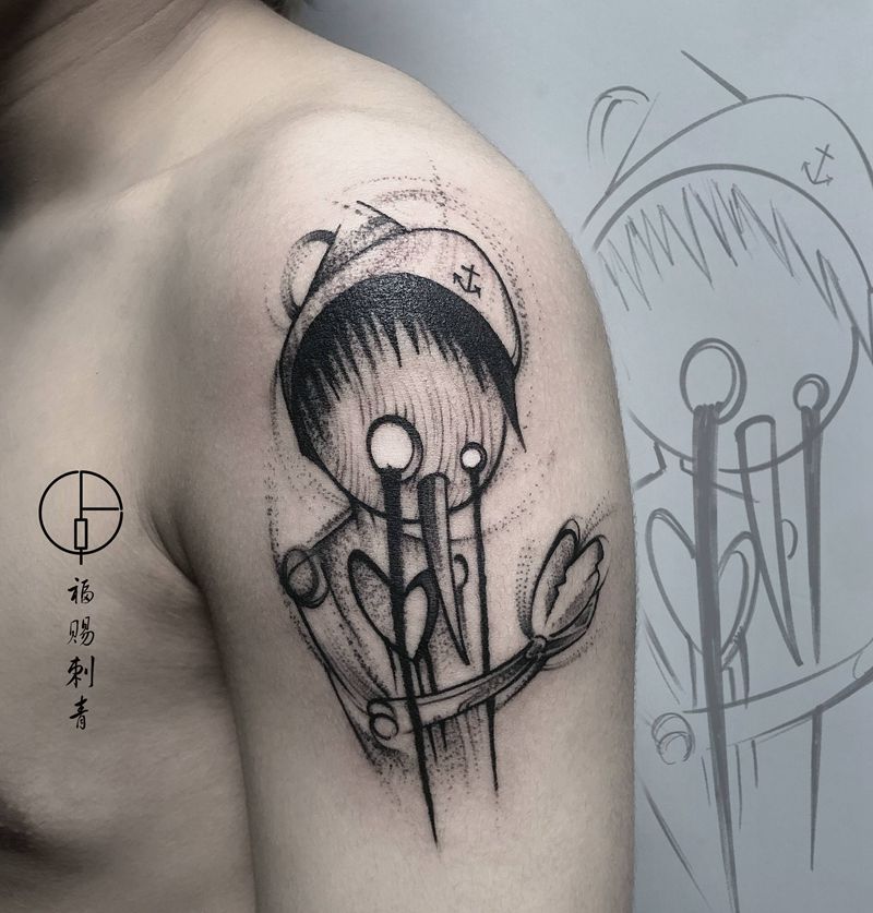 匹诺曹纹身图片_手臂手部点刺几何纹身图案