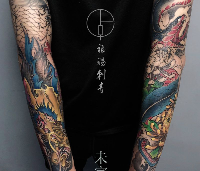 新传统花臂未完纹身图片_手臂手部新传统老传统纹身图案