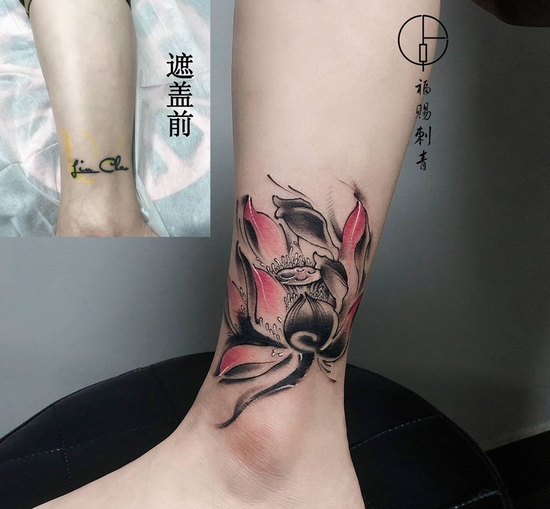 遮盖纹身图片_腿部脚部新传统老传统纹身图案
