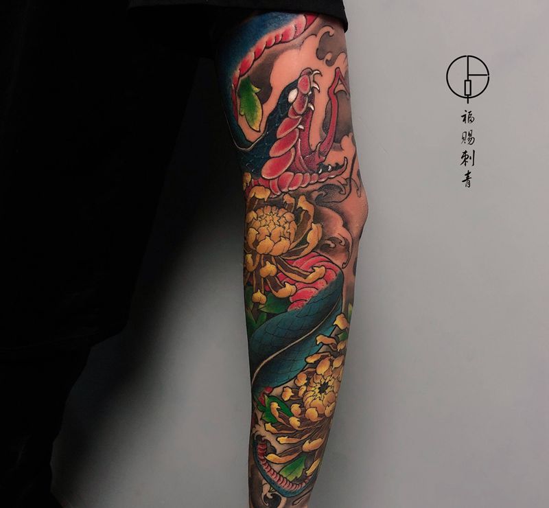 新传统花臂纹身图片_手部手臂新传统老传统纹身图案