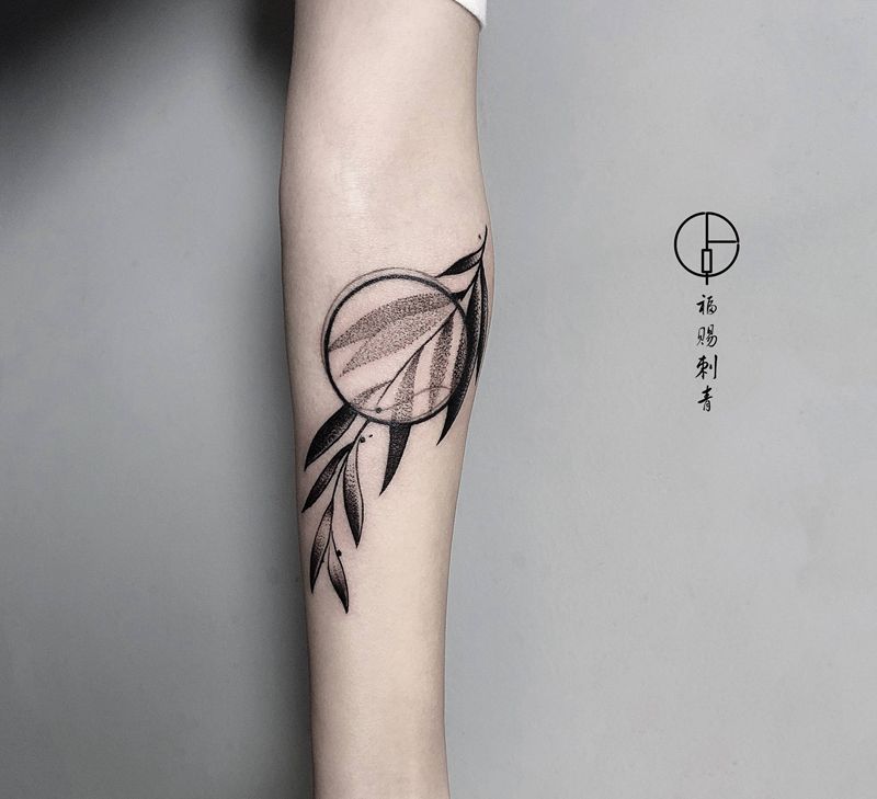 叶子纹身图片_手臂手部点刺几何纹身图案