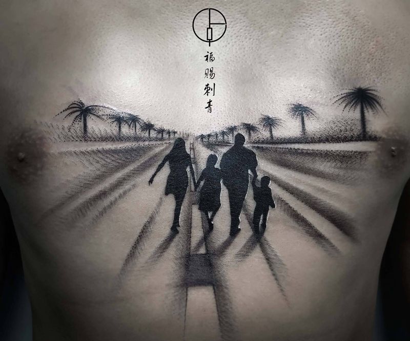 家人纹身图片_手臂背部几何欧美写实纹身图案