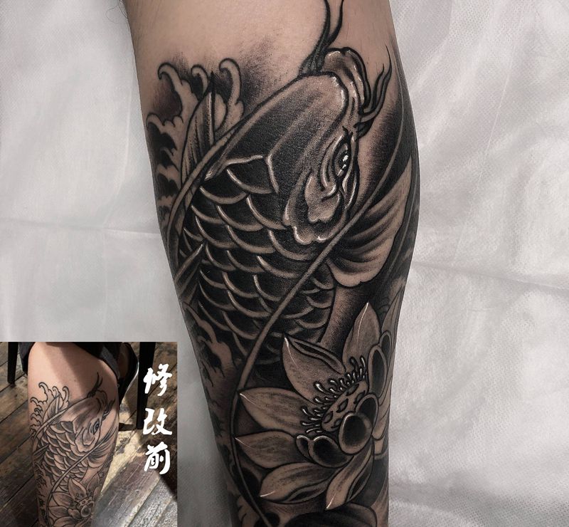 修改鱼纹身图片_腿部脚部新传统老传统纹身图案