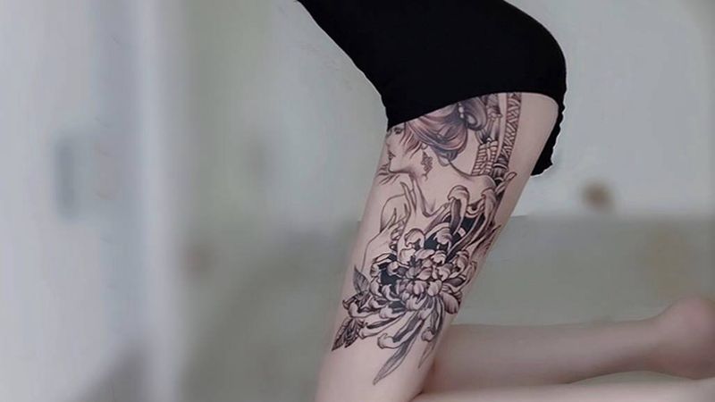 艺妓纹身图片_手臂腿部点刺纹身图案