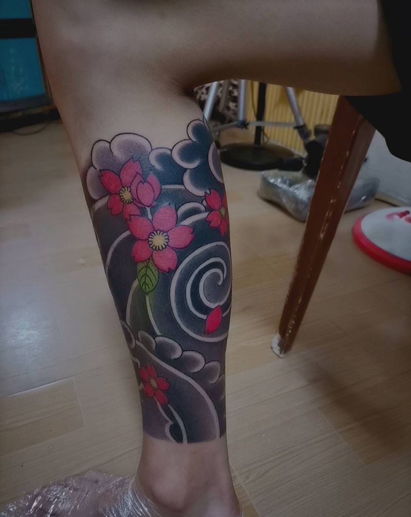 老纹身图片_腿部老传统纹身图案