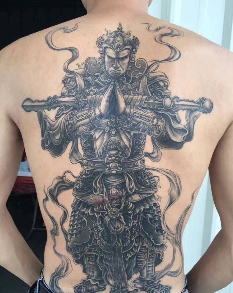 委陀纹身图片_成品背部传统人物鬼神纹身图案