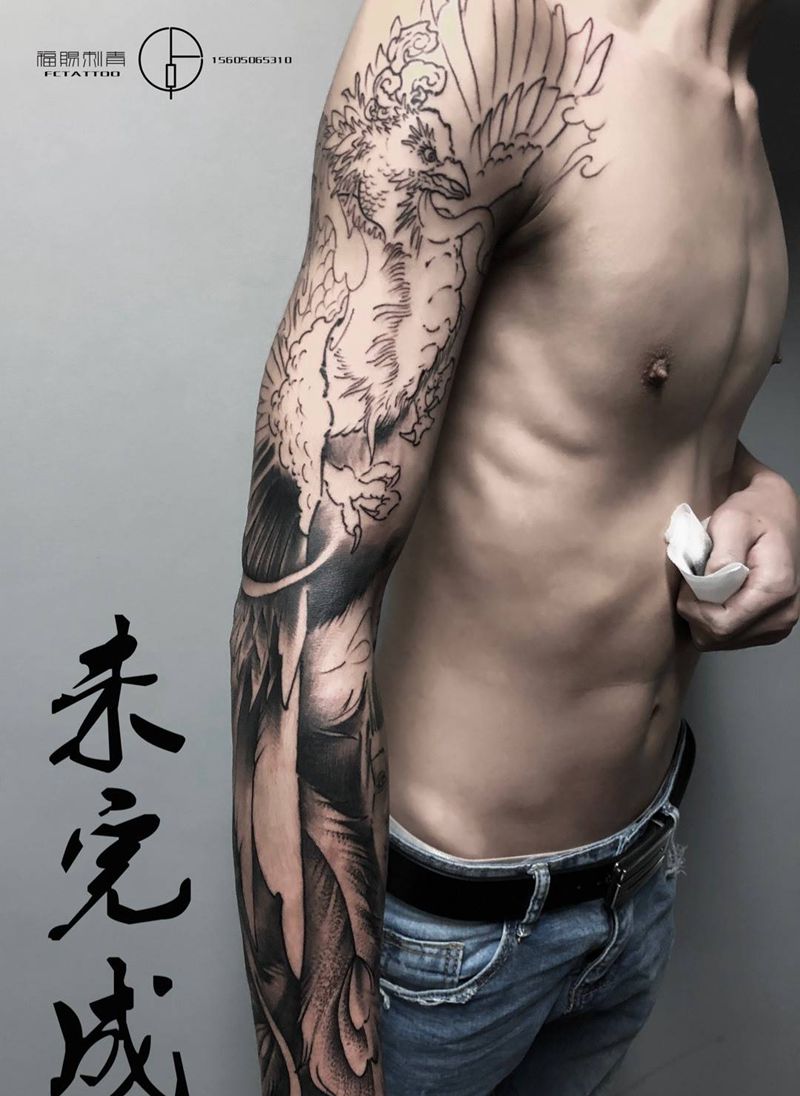 凤凰未完成纹身图片