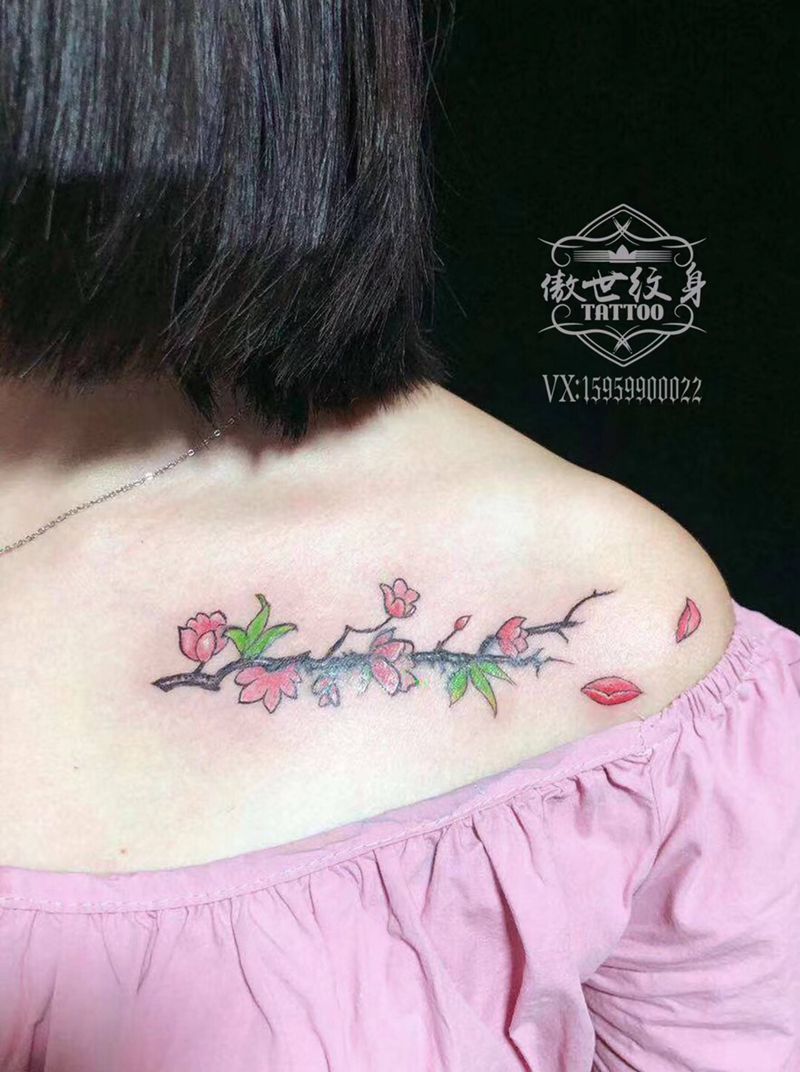 桃花，，遮盖纹身图片