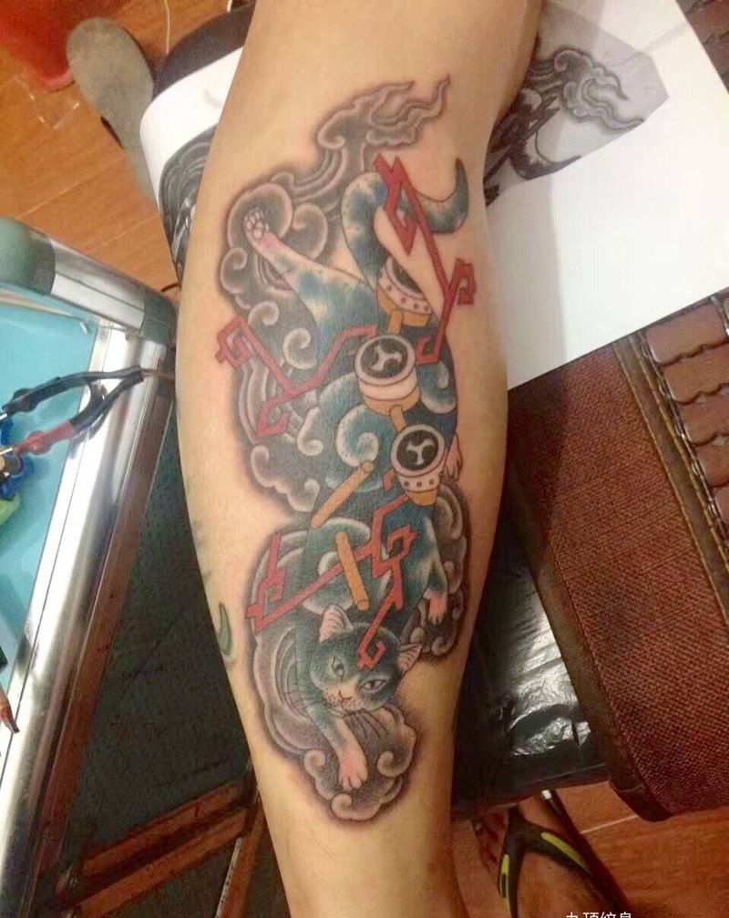 花猫纹身图片_成品脚部习俗传统贴纸动物纹身图案
