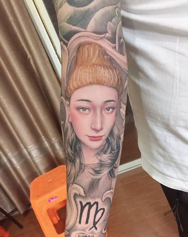 肖像姐纹身图片_手臂欧美写实纹身图案