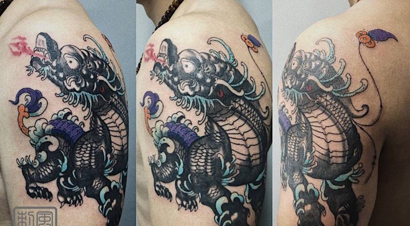 麒麟纹身图片_手部手臂新传统麒麟神兽纹身图案