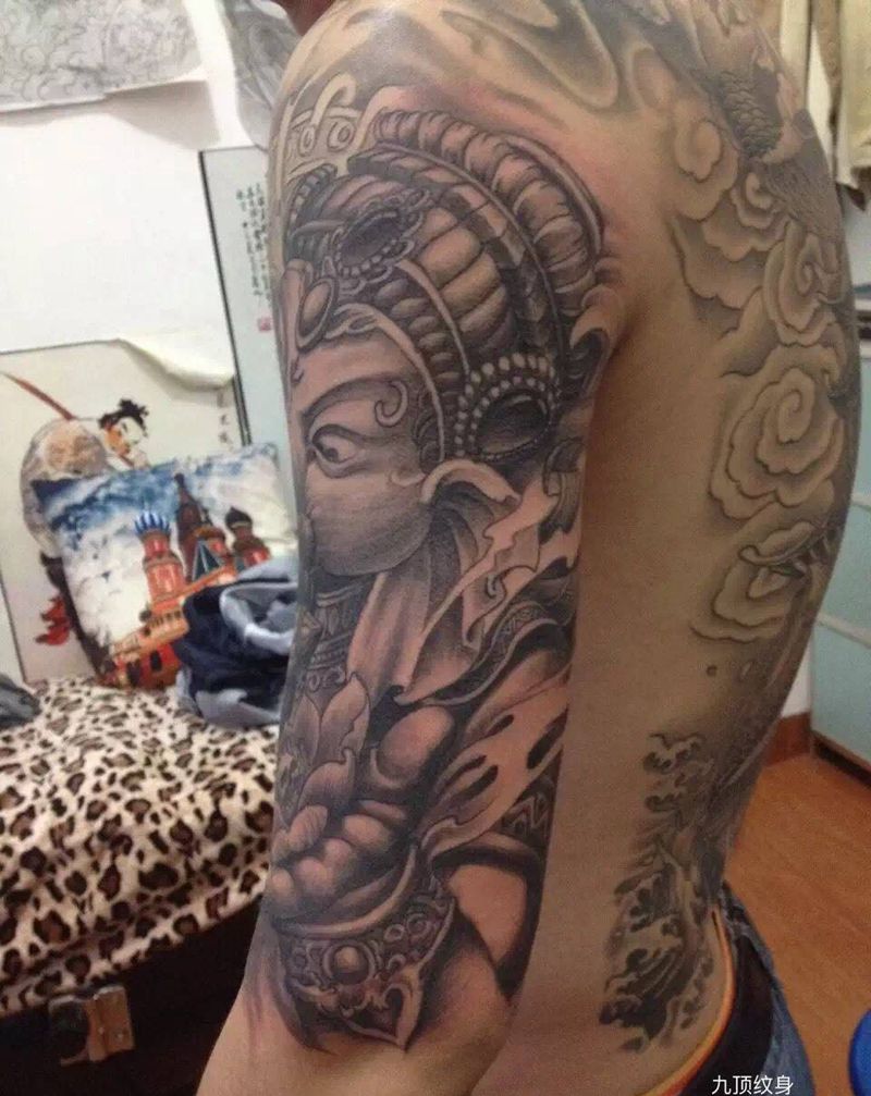 像纹身图片_成品手臂传统动物鬼神纹身图案