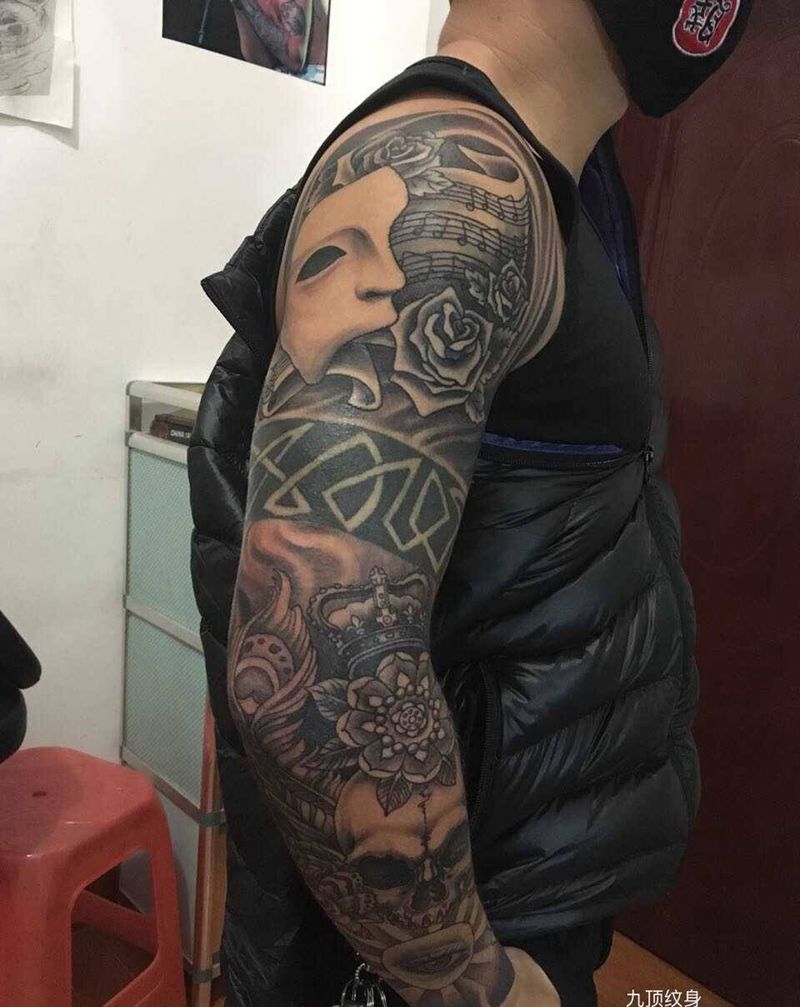 面具人生纹身图片_成品手臂欧美静物纹身图案