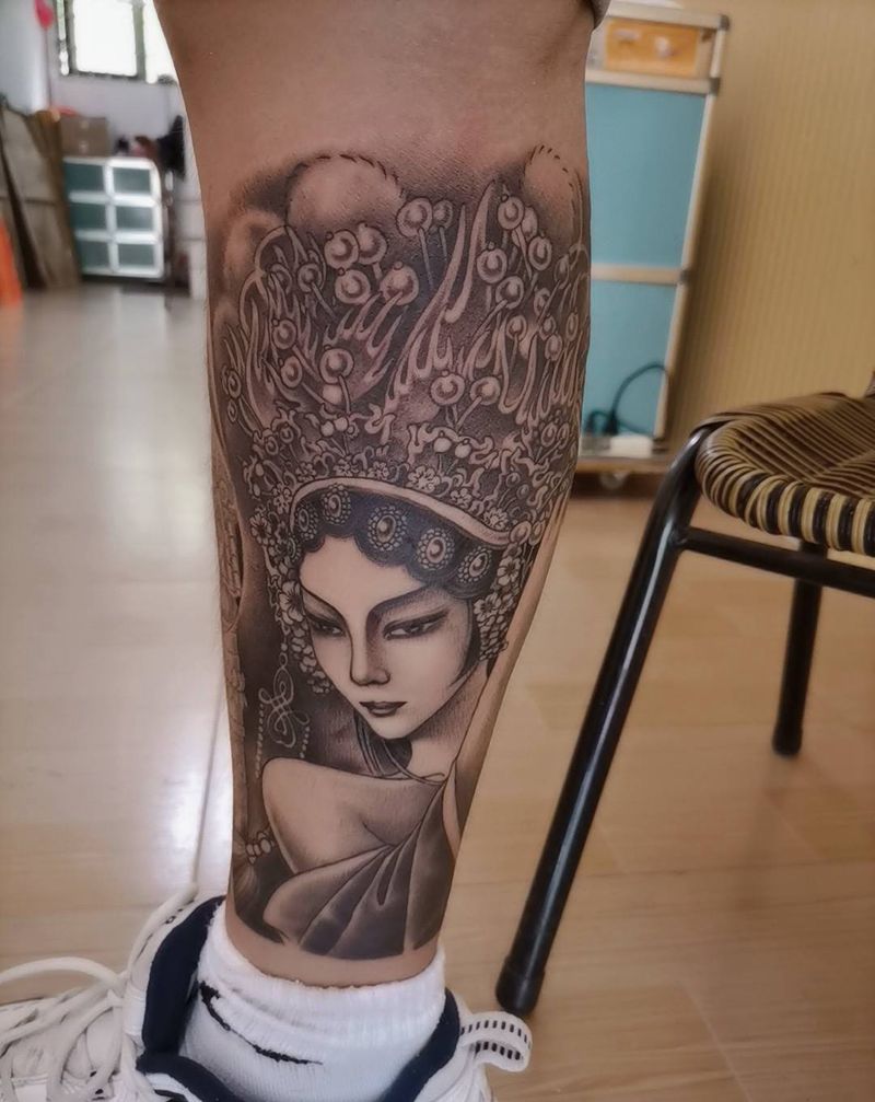 妲姬纹身图片_腿部新传统纹身图案