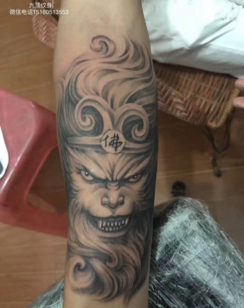 大师兄纹身图片_成品手臂传统人物鬼神纹身图案