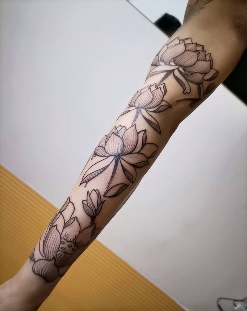 线花纹身图片_手臂新传统纹身图案