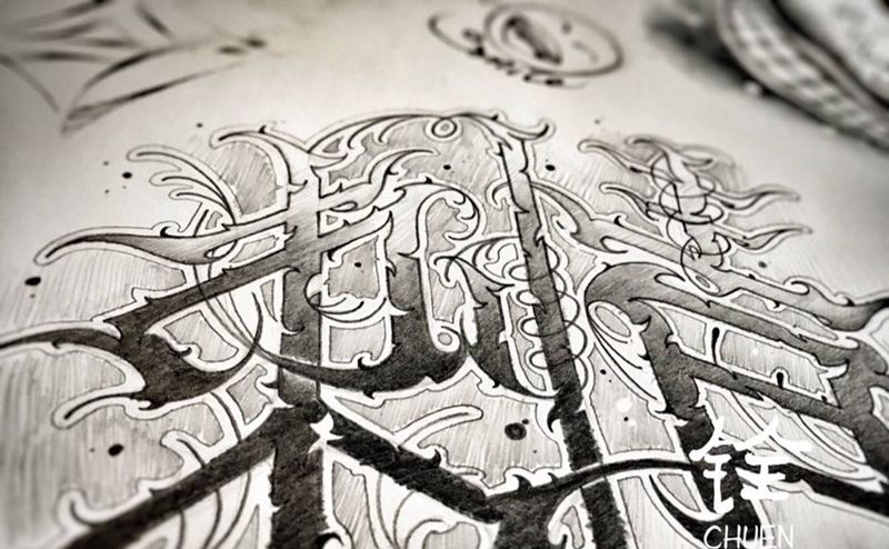 刺青纹身图片_手稿字符纹身图案