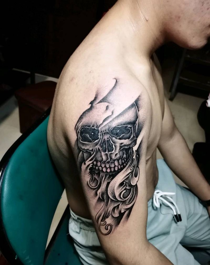大臂骷髅纹身图片