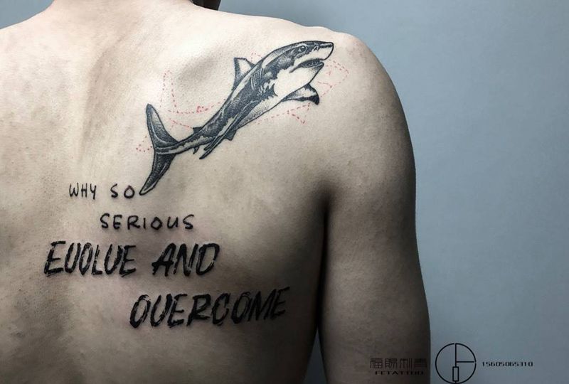 鲨鱼加英文纹身图片