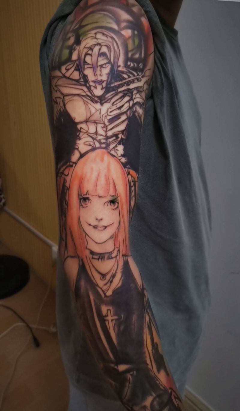 长门与女丑纹身图片_手臂新传统纹身图案