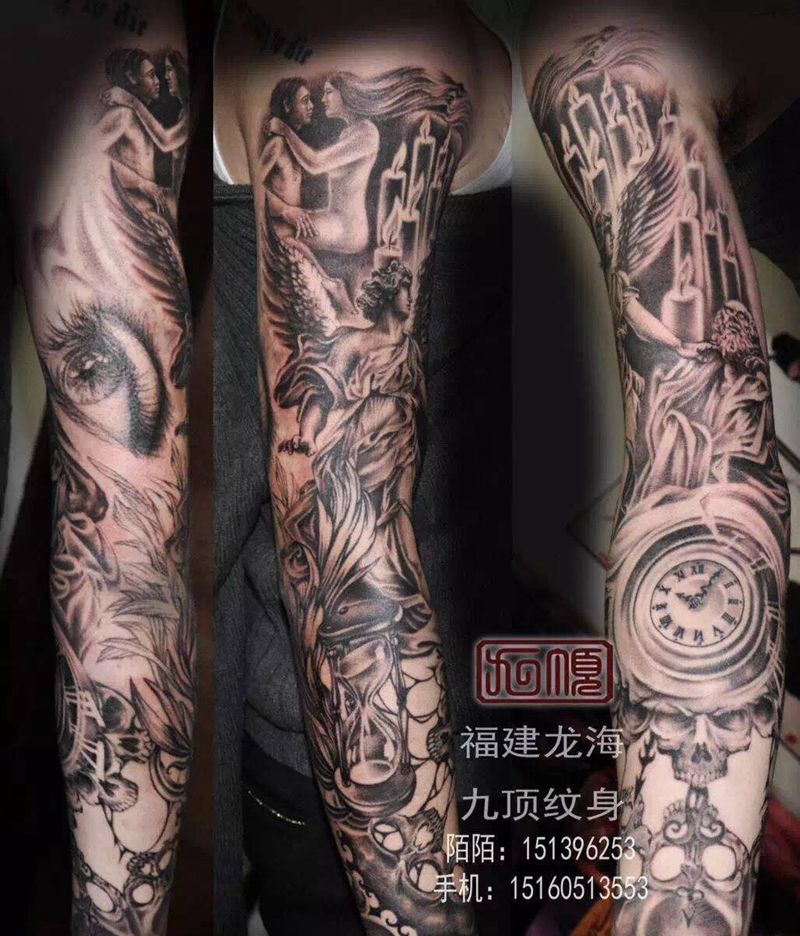 柏拉图的寂寞纹身图片_成品欧美手臂人物纹身图案