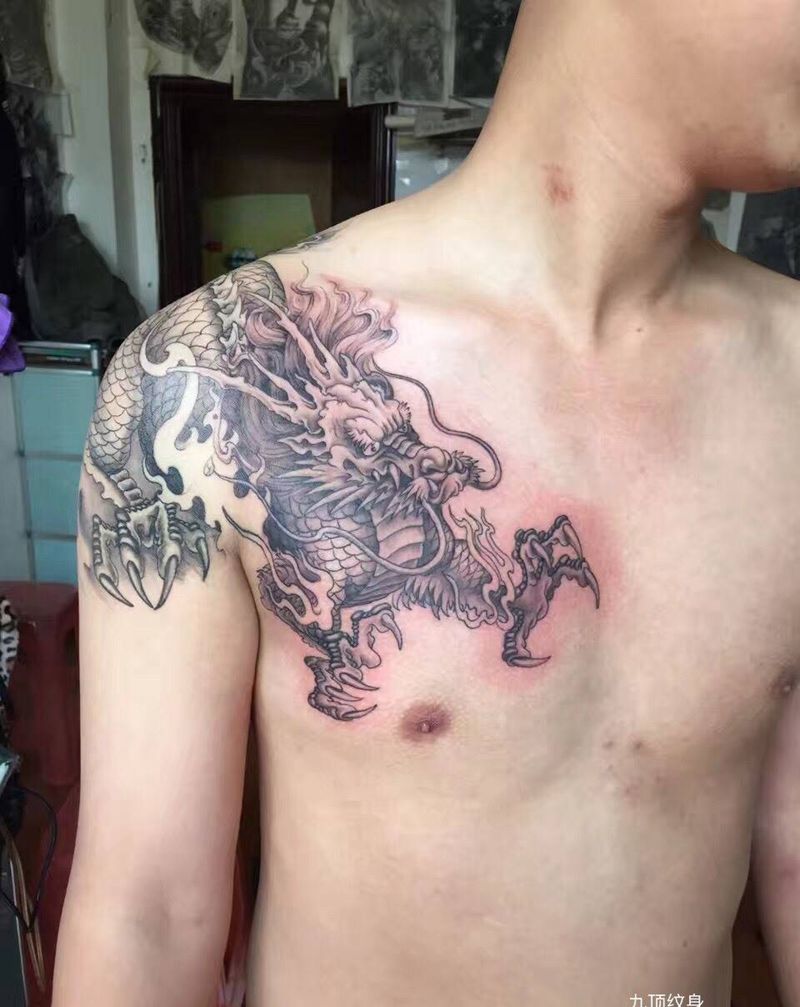 一休纹身图片_成品肩部传统动物鬼神纹身图案