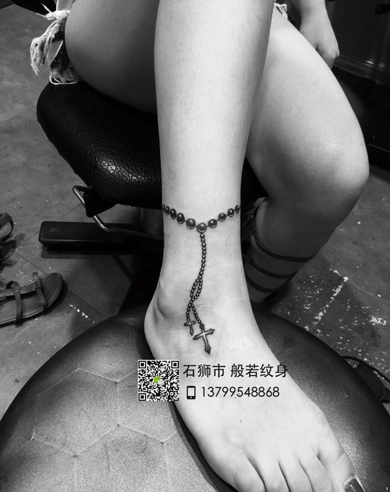 脚链纹身纹身图片_成品腿部清新原创纹身图案