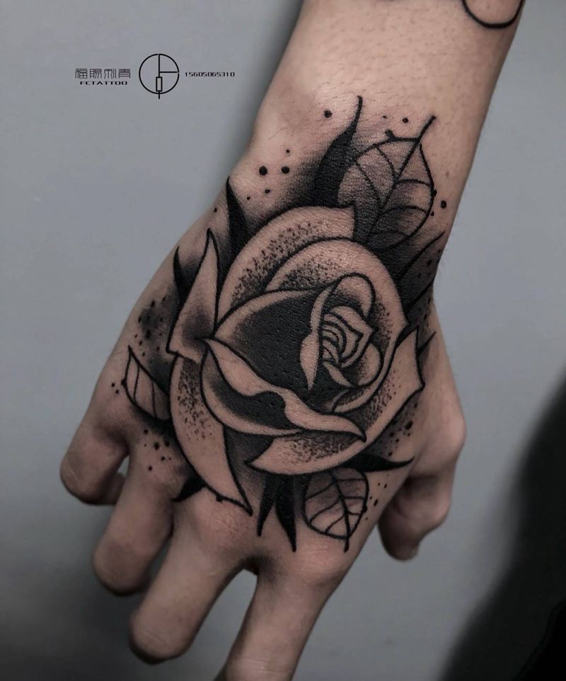手背玫瑰纹身图片