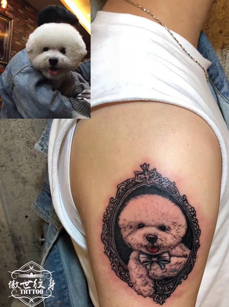 爱宠纹身图片_肩部写实宠物纹身图案