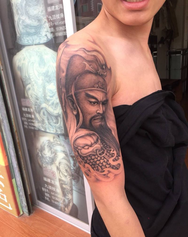 关公纹身图片_成品手臂人物传统纹身图案