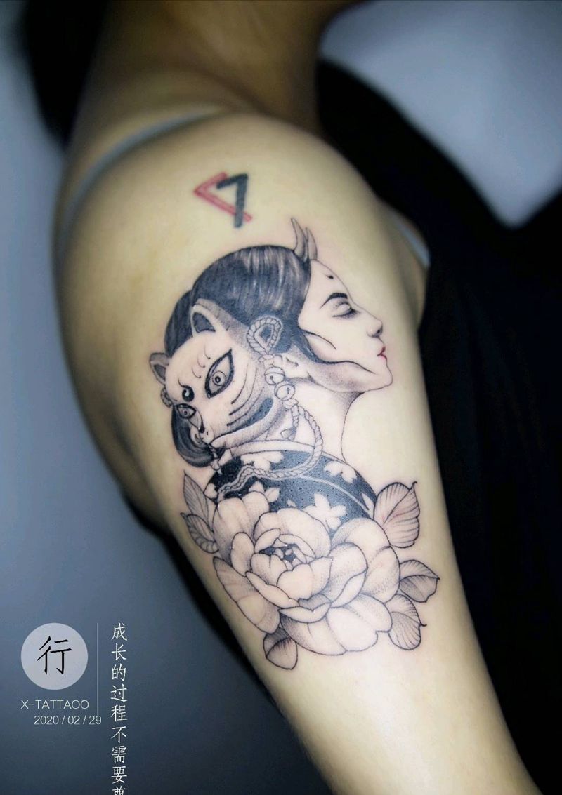 艺伎纹身图片_手臂新传统纹身图案