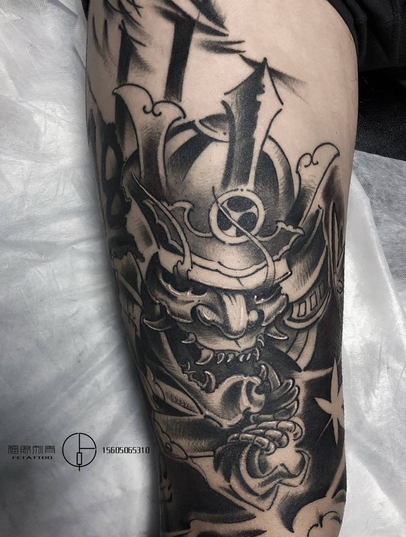 鬼武士纹身图片