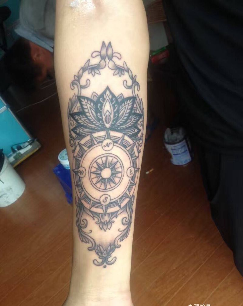 发艺航海纹身图片_成品手臂传统欧美几何纹身图案