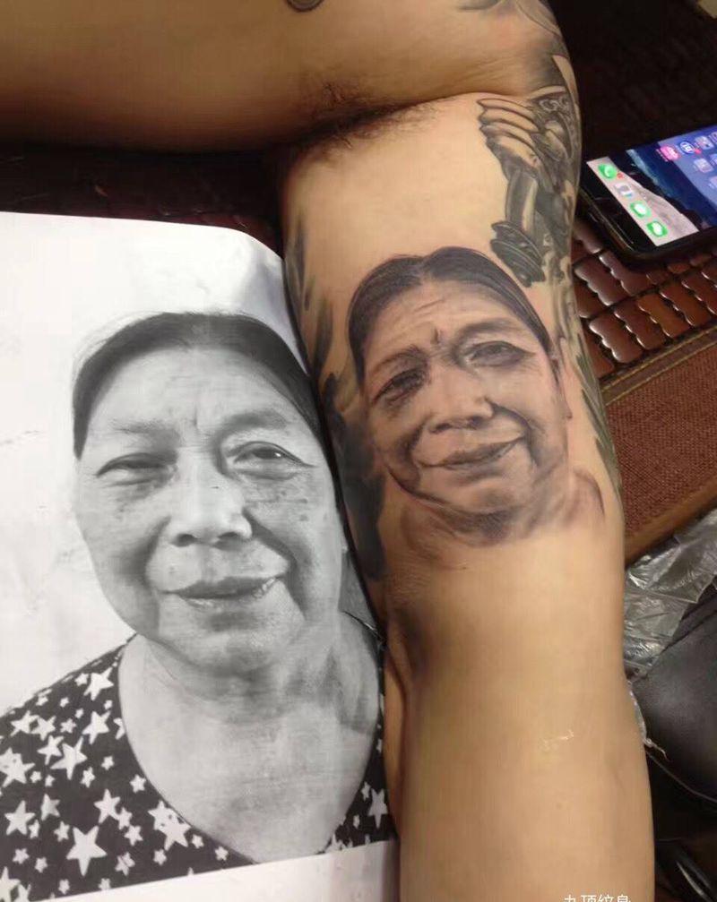 老母纹身图片_成品手臂肖像人物原创纹身图案
