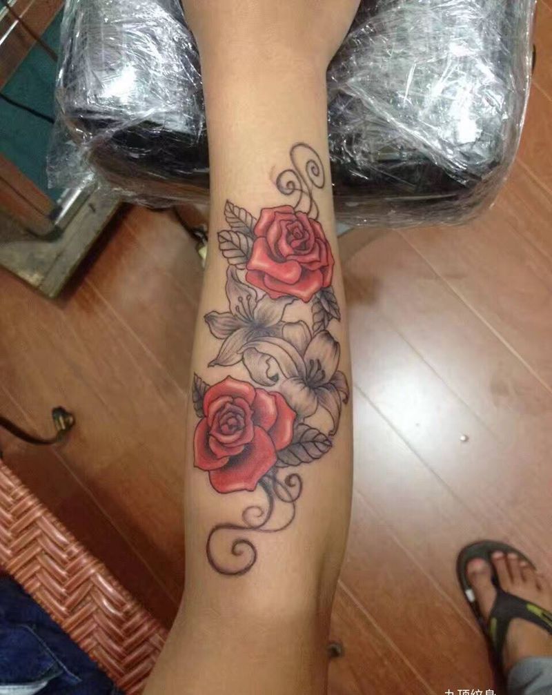 二花纹身图片_成品手臂欧美静物纹身图案