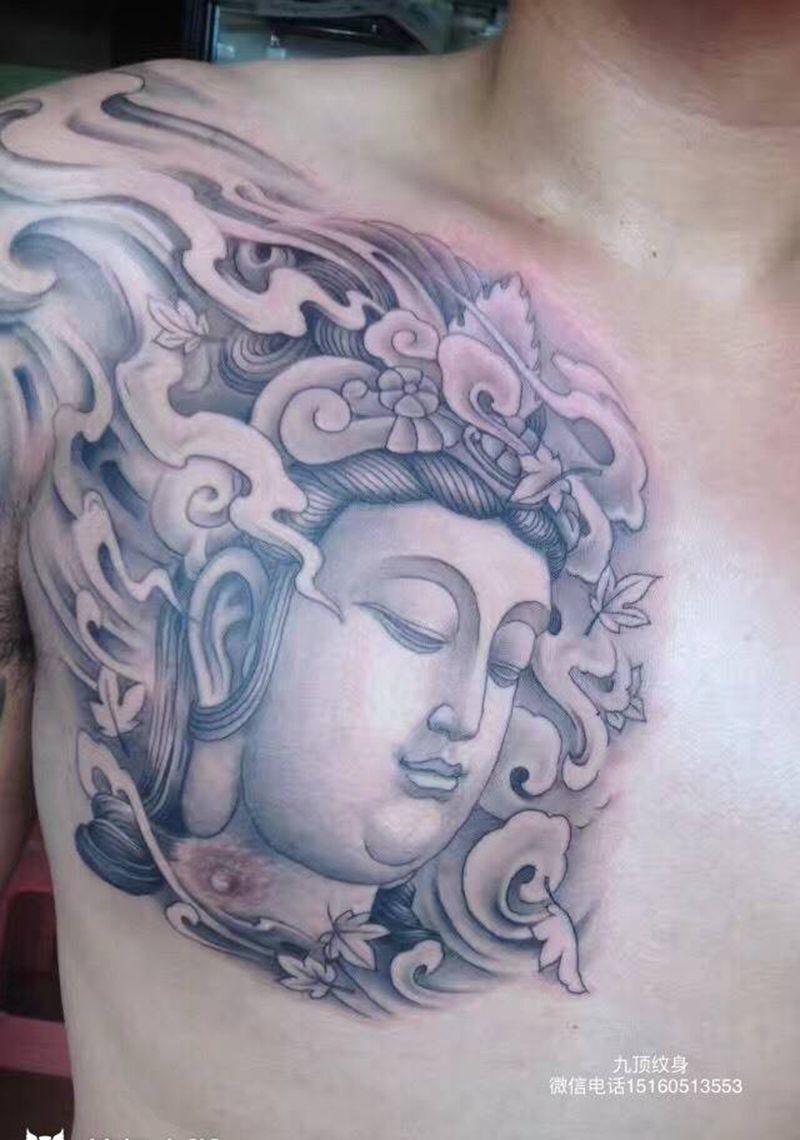 明心见性纹身图片_胸部传统鬼神原创宗教纹身图案