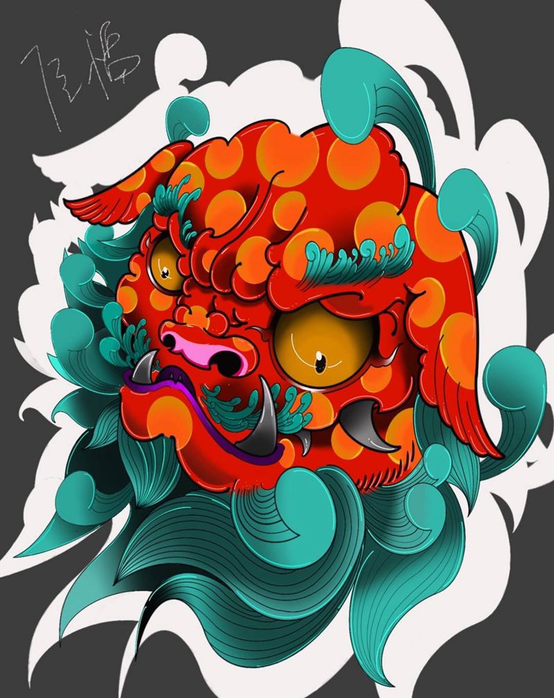 唐狮手稿纹身图片