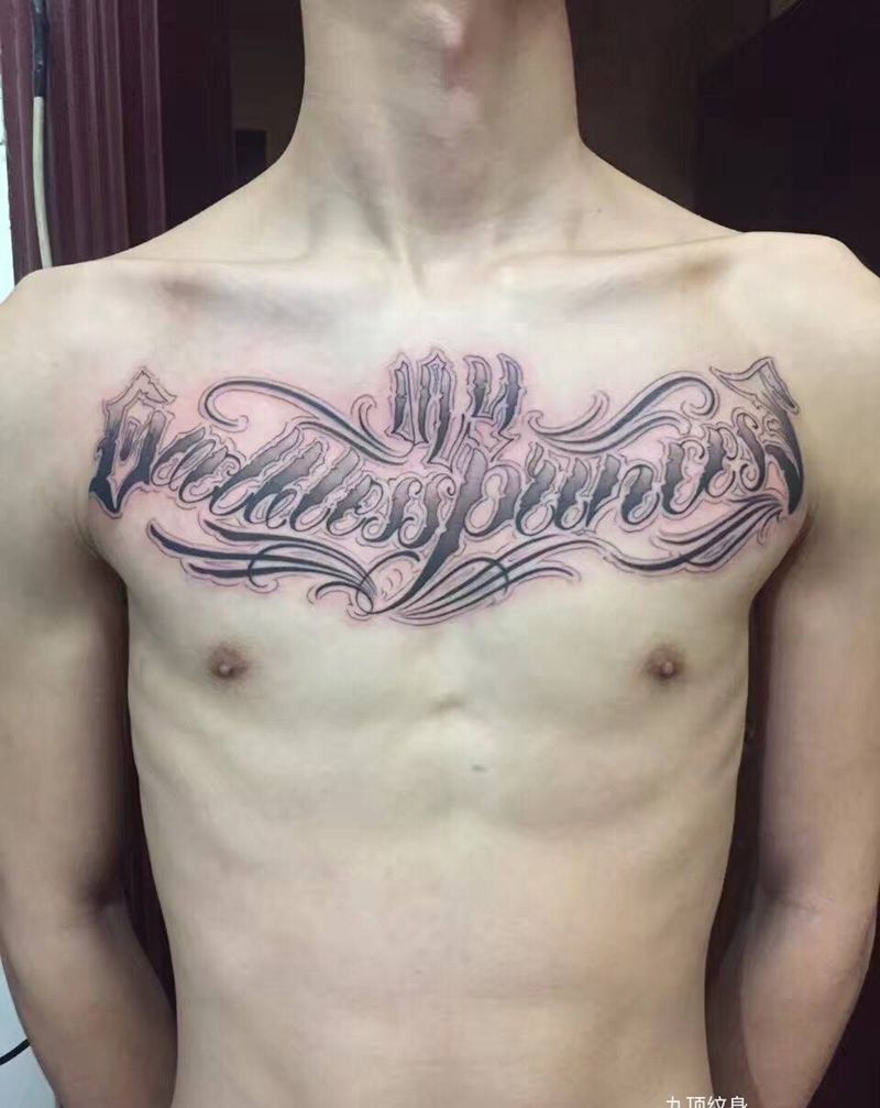 花体纹身图片_成品胸部欧美字符纹身图案