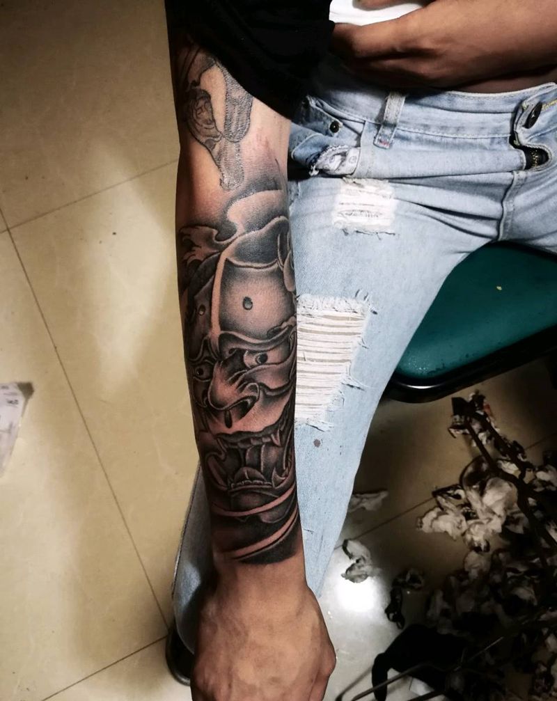 小臂般若纹身作品，纹身图片